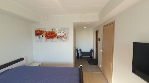 1 dormitorio con 1 cama y TV en una habitación en Heli apartment en Tallin