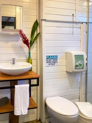 a bathroom with a toilet and a sink at Hostel Sereia do Mar in Paraty