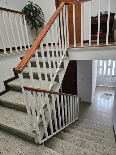 a staircase in a house with a potted plant at Casa estudios Normandia in Bogotá