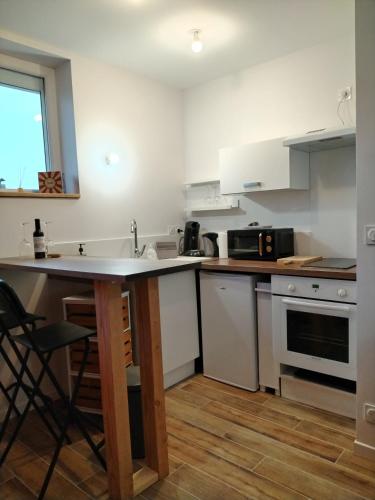 une cuisine avec un évier et un plan de travail dans l'établissement Le havre de Paix Appartement T2, à Mazères