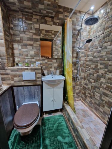 a bathroom with a tub and a sink and a shower at Ana Studio in Hunedoara