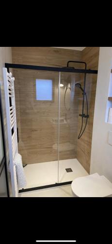 une cabine de douche avec toilettes dans une salle de bain dans l'établissement L’évasion, à La Flèche