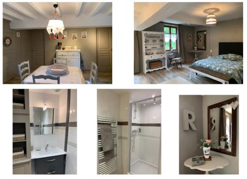 a collage of pictures of a kitchen and a bedroom at MOULIN CROZET in Montceaux