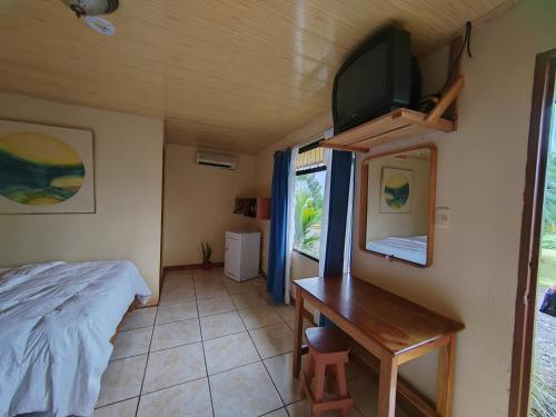 a bedroom with a bed and a tv on a wall at Hotel del Bosque in Río Cuarto