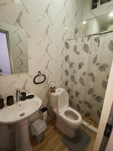 a bathroom with a white toilet and a sink at RESIDENCIAL IADI in Salinas da Samba