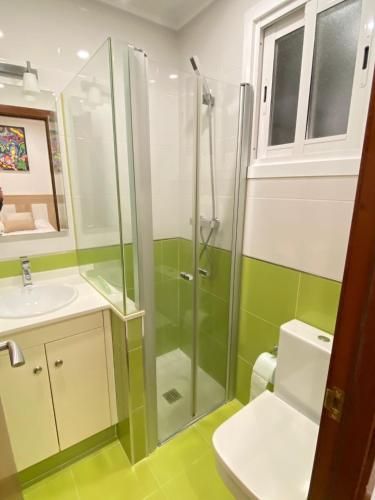 a bathroom with a shower and a toilet and a sink at Panxon in Nigrán