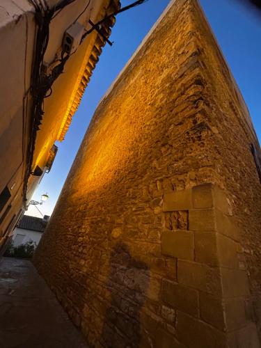 a brick wall with a light on it at Apartamento El Patio. in Setenil