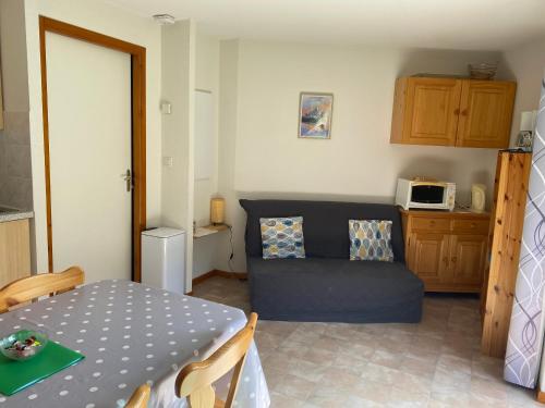 un salon avec un canapé et une table dans l'établissement Ambiance montagne front de neige, à Thollon-les-Mémises