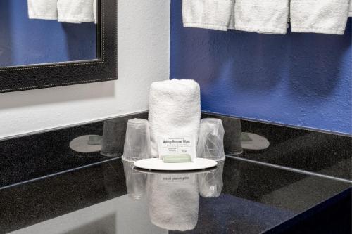 łazienka z dozownikiem papieru toaletowego i ręcznikami w obiekcie Fairfield Inn & Suites by Marriott Charleston North/Ashley Phosphate w mieście Charleston