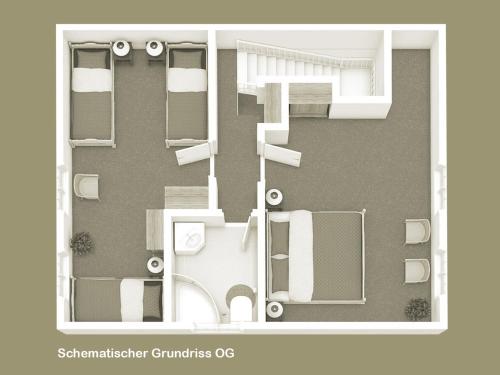 un plan d'étage d'un immeuble avec dans l'établissement Ferienhaussiedlung Strandperlen Weidenhof 3b (Typ VI), à Wustrow
