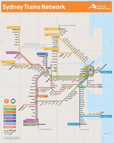 a map of the subway trains network at Modern Private Double Room - Centrally Located - Shared Bathroom in Killara