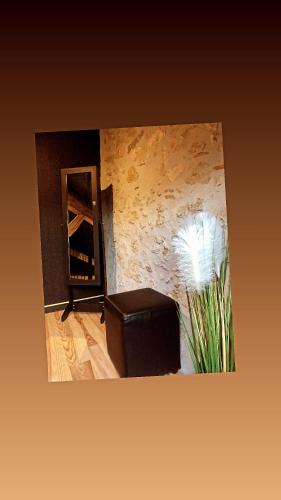 a mirror and a ottoman in a room at L’Aphrodizia love room in Barbaste