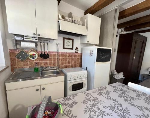 a small kitchen with a sink and a refrigerator at Casa Lambertina in Senigallia
