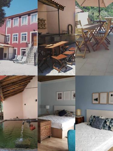 a collage of photos of a house with a pool at EntreSocalcos in Loriga