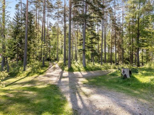 a dirt road in a forest with trees at Chalet Sandsjöfors by Interhome in Sandsjöfors
