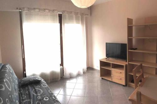 un salon avec un canapé et une télévision dans l'établissement Studio BAOBAB, à Chambéry