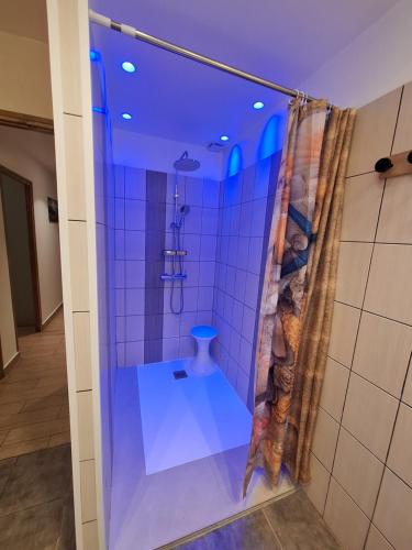 une salle de bain avec douche et toilettes dans l'établissement Charmant Appartement paisible à 5 mn en voiture de la plage, à Canet