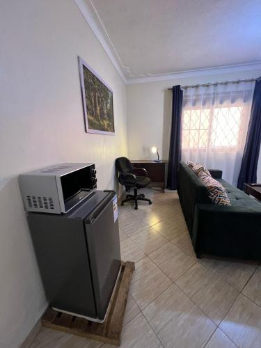 a living room with a tv and a couch at Bukoto suites in Kampala