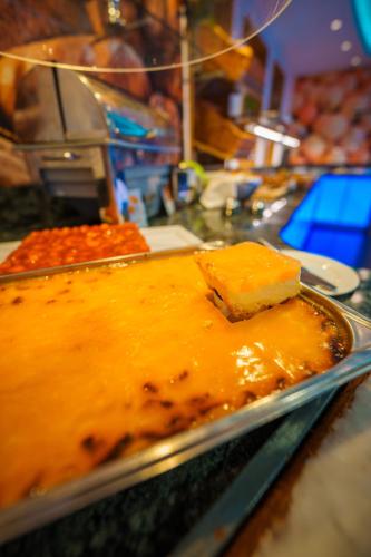 a plate of food sitting on a counter top at Hotel Plankl in Altötting