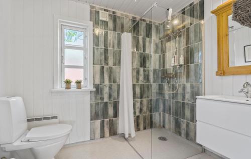 2 Bedroom Amazing Home In Thyholm في Thyholm: حمام مع مرحاض ودش ومغسلة