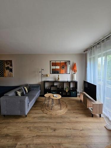 un salon avec un canapé et une table dans l'établissement L'ambassadeur - Parking - Calme - 5 min centre Pau, à Billère