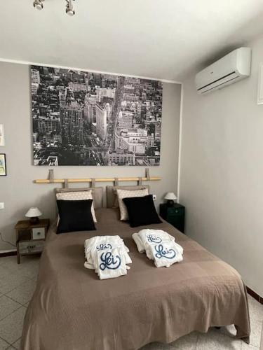 a bedroom with a bed with two pillows on it at La Casetta 115 fronte lago in Castelletto sopra Ticino