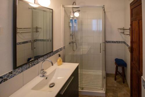 łazienka z umywalką i prysznicem w obiekcie Casa Aveda ( En la Roca) w mieście Setenil