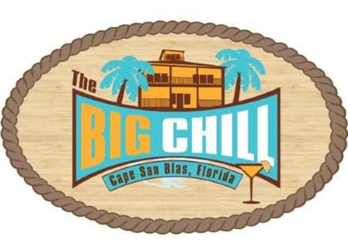 a wooden sign with a big chill with palm trees and a house at Big Chill by Pristine Property Vacation Rentals in Cape San Blas