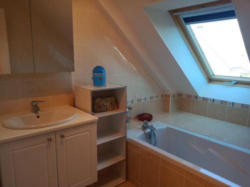 a bathroom with a sink and a bath tub at GITE la belle échappée in Jullouville-les-Pins
