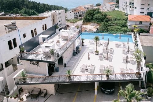 an aerial view of a hotel with a pool at Padam Hotel & SPA in Ulcinj