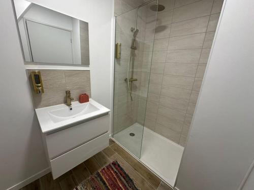 une salle de bain avec un lavabo et une douche dans l'établissement Zenata 2 personnes, à Amiens