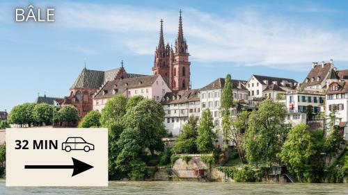 a view of a city with a river and a building at L'élémentaire, appartement chic et central in Mulhouse