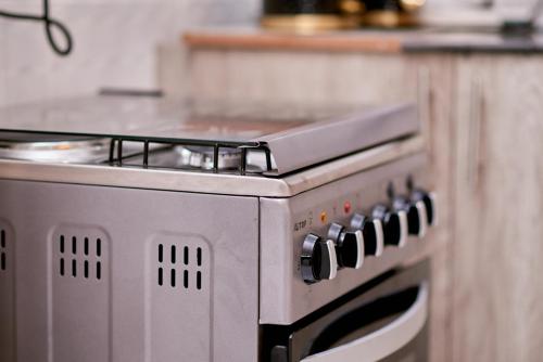 Un horno de estufa en una cocina en Diamond Apartments, en Arusha