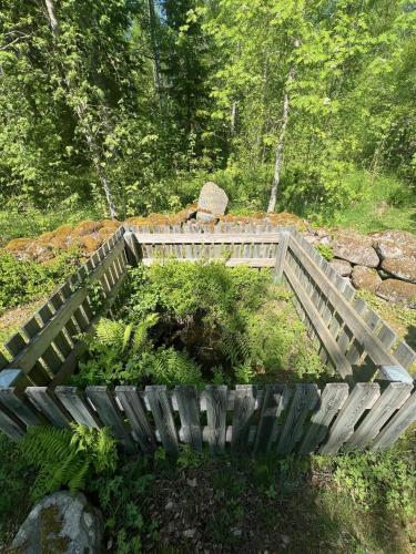 a wooden bridge in the middle of a forest at Skagagården in Undenäs