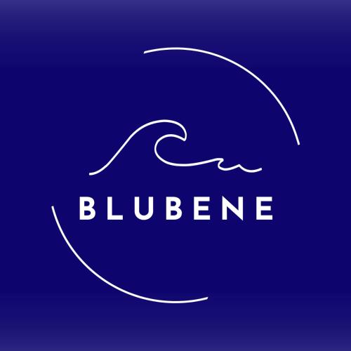 a logo with a wave in a circle on a blue background at Blu Bene apartment in Mavrovouni, Gytheio in Mavrovoúnion