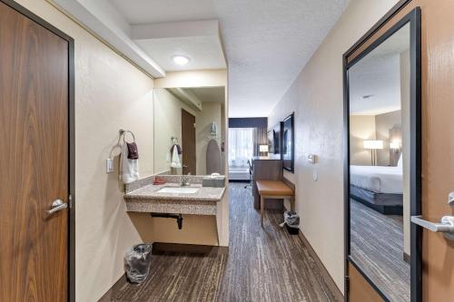 Habitación de hotel con baño con lavabo en SureStay Plus Hotel by Best Western Price, en Price