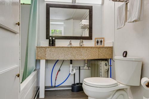 a bathroom with a sink and a toilet at Single-Story Cabin on Hyco Lake Swim and Unwind! in Semora
