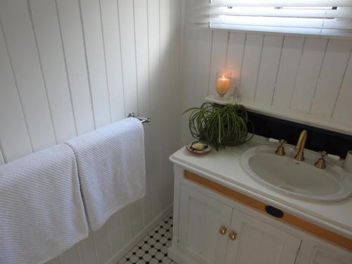 a bathroom with a sink and a candle in it at Kenilworth House SC in Kenilworth