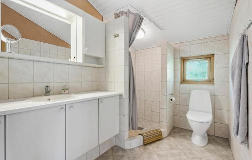 bagno bianco con servizi igienici e lavandino di Cozy Home In Slagelse With Wifi a Slagelse