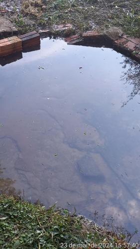 a puddle of water on the ground with grass at Cabana de pesca e lazer Represa Usina Mafra sc in Mafra