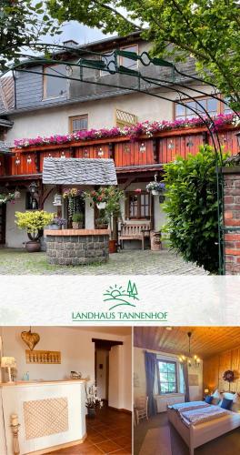 two pictures of a house with flowers on it at Landhaus Tannenhof in Lind