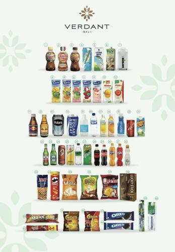 a refrigerator filled with lots of different types of food at Verdant Bali Tirta Lepang in Ketewel