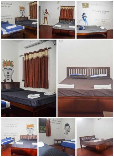 a collage of photos of a bedroom with a bed at Travellers Crib by Crib community in Auroville