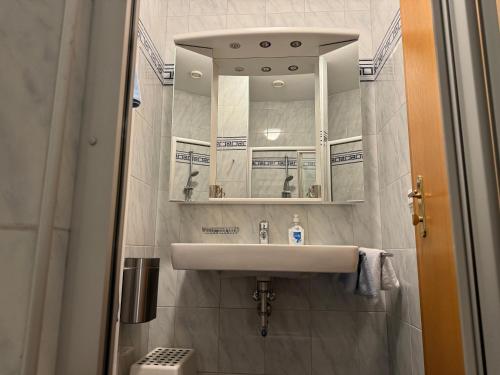 a bathroom with a sink and a mirror at Lindenhof Deutsch in Bad Tatzmannsdorf