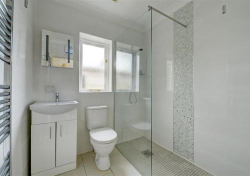 サンダースフットにある6@Stammers Retreatのバスルーム(トイレ、ガラス張りのシャワー付)