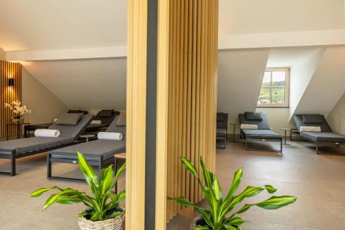 a waiting room with couches and plants at DEINHARD's in Bernkastel-Kues