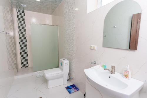 a white bathroom with a toilet and a sink at Avagyan's House in Ijevan