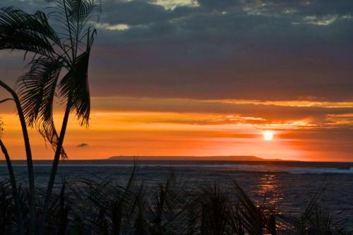 a sunset on the beach with a palm tree at Siena 1 BR Superior Garden Room JU23 in Mataram