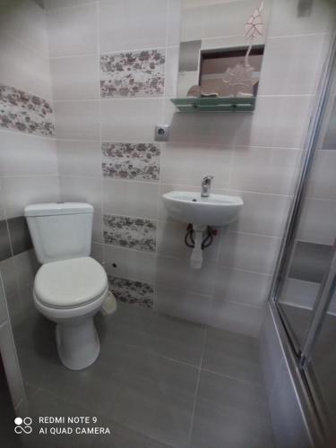 a bathroom with a toilet and a sink at Vilari Odessa in Odesa