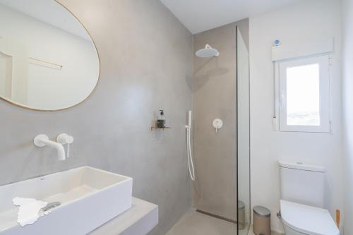 a white bathroom with a sink and a shower at CostaBlancaDreams Casa Tres in Benissa Costa in Fanadix
